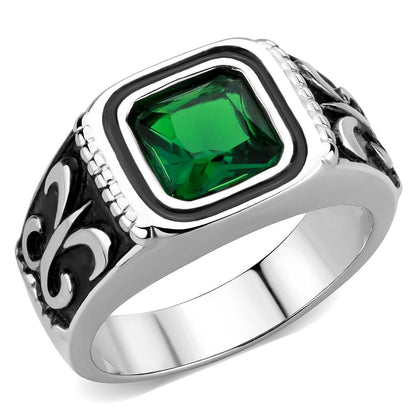 MATK3616 - High polished (no plating) Stainless Steel Ring with Synthetic Synthetic Glass in Emerald