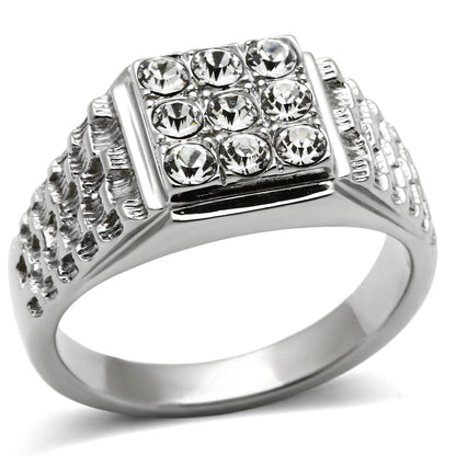 MATK361 - High polished (no plating) Stainless Steel Ring with Top Grade Crystal  in Clear