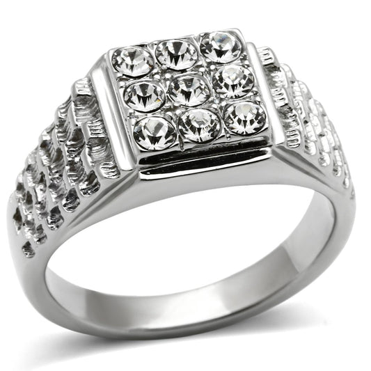 MATK361 - High polished (no plating) Stainless Steel Ring with Top Grade Crystal  in Clear