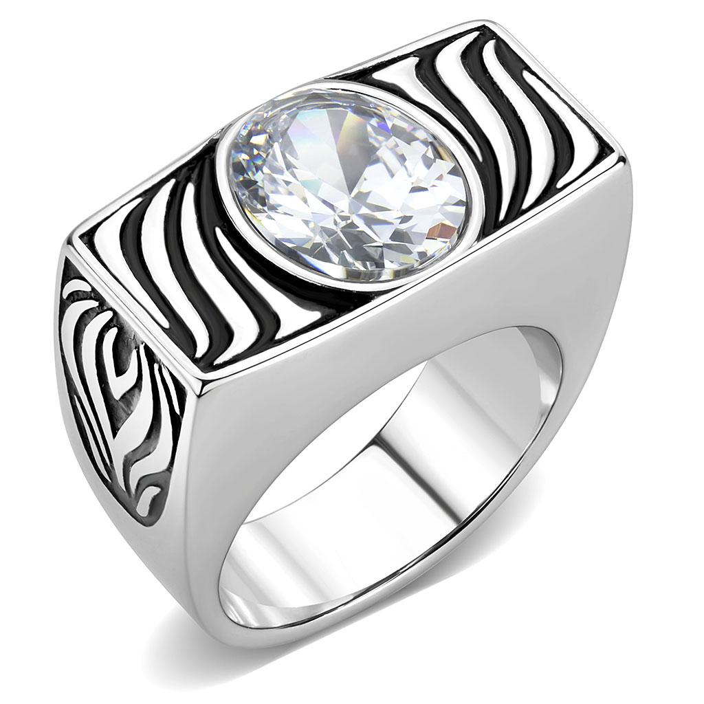MATK3620 - High polished (no plating) Stainless Steel Ring with AAA Grade CZ  in Clear