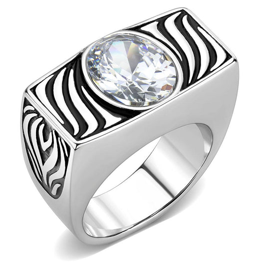 MATK3620 - High polished (no plating) Stainless Steel Ring with AAA Grade CZ  in Clear