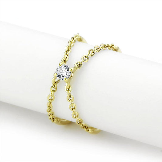 MATK3627 - IP Gold(Ion Plating) Stainless Steel Ring with AAA Grade CZ  in Clear