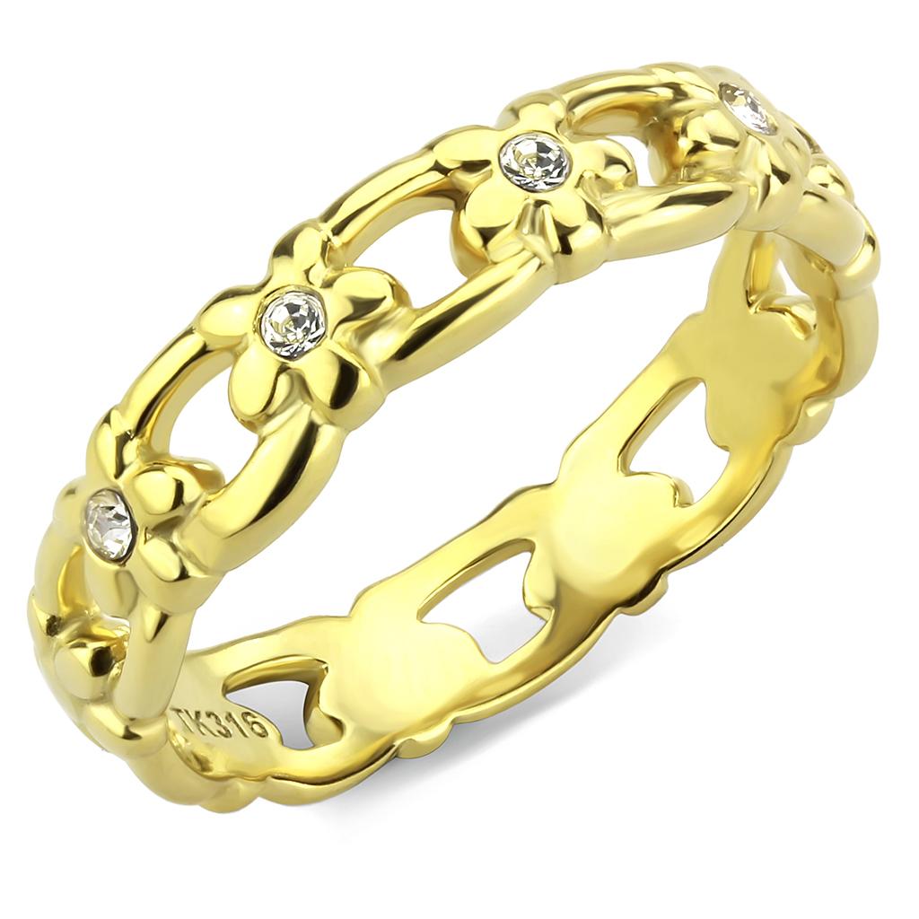 MATK3629 - IP Gold(Ion Plating) Stainless Steel Ring with Top Grade Crystal  in Clear