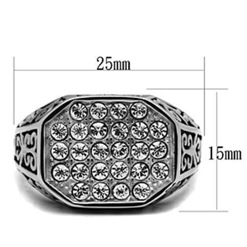 MATK362 - High polished (no plating) Stainless Steel Ring with Top Grade Crystal  in Clear