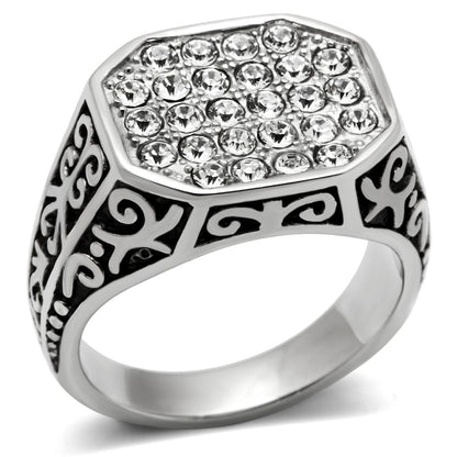 MATK362 - High polished (no plating) Stainless Steel Ring with Top Grade Crystal  in Clear