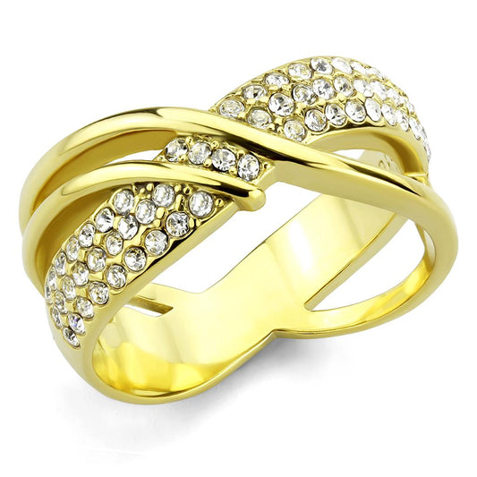 MATK3632 - IP Gold(Ion Plating) Stainless Steel Ring with Top Grade Crystal  in Clear