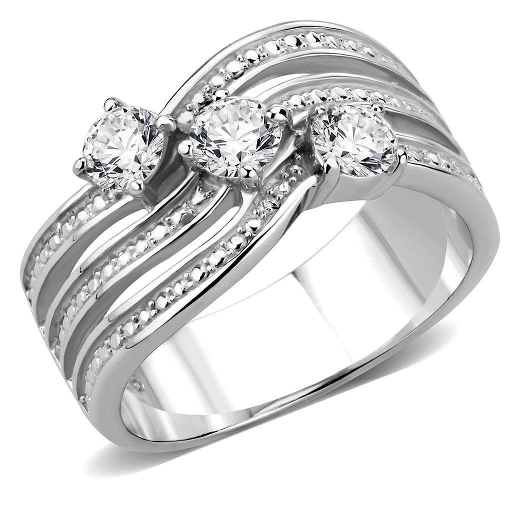 MATK3633 - High polished (no plating) Stainless Steel Ring with AAA Grade CZ  in Clear