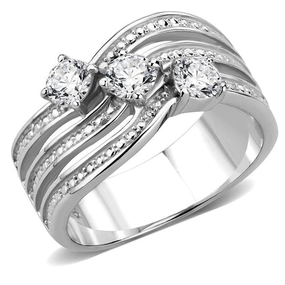 MATK3633 - High polished (no plating) Stainless Steel Ring with AAA Grade CZ  in Clear