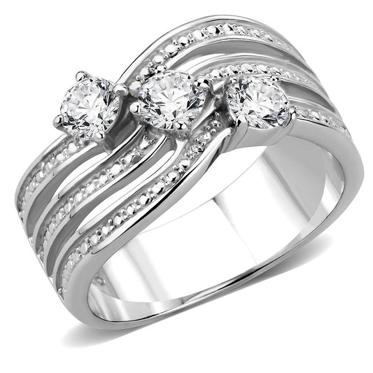 MATK3633 - High polished (no plating) Stainless Steel Ring with AAA Grade CZ  in Clear