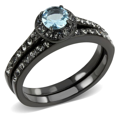 MATK3634 - IP Black(Ion Plating) Stainless Steel Ring with Synthetic Synthetic Glass in Sea Blue