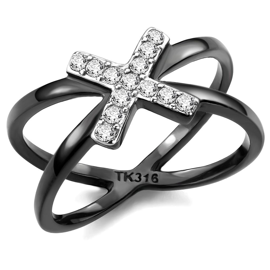 MATK3635 - Two-Tone IP Black (Ion Plating) Stainless Steel Ring with AAA Grade CZ  in Clear