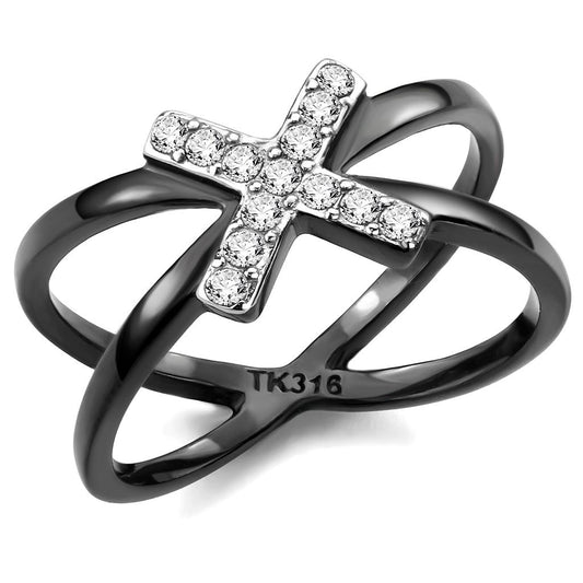 MATK3635 - Two-Tone IP Black (Ion Plating) Stainless Steel Ring with AAA Grade CZ  in Clear