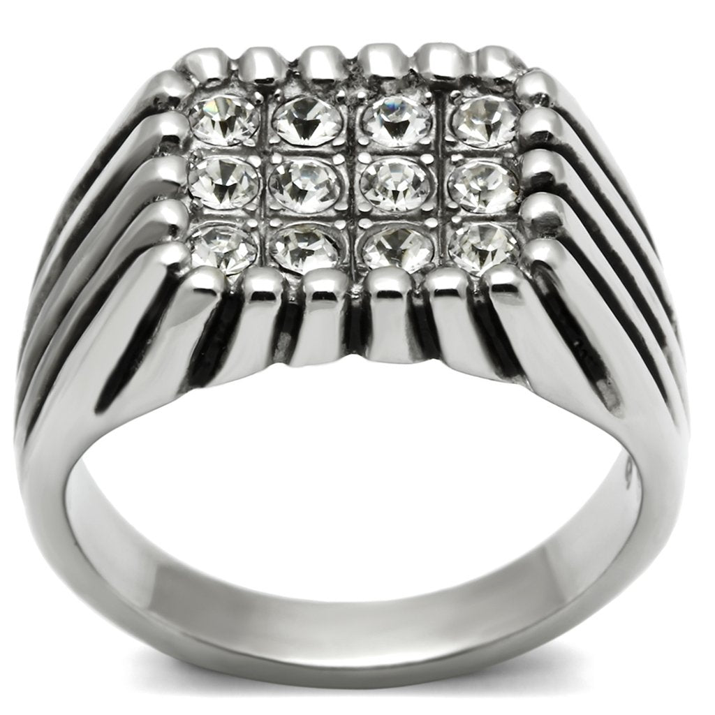 MATK363 - High polished (no plating) Stainless Steel Ring with Top Grade Crystal  in Clear