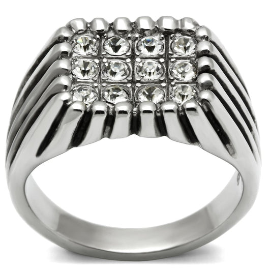 MATK363 - High polished (no plating) Stainless Steel Ring with Top Grade Crystal  in Clear