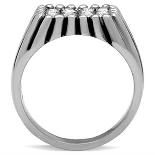 MATK363 - High polished (no plating) Stainless Steel Ring with Top Grade Crystal  in Clear