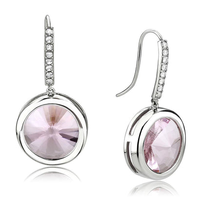 MATK3643 - High polished (no plating) Stainless Steel Earrings with Top Grade Crystal  in Light Rose