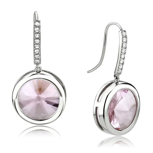MATK3643 - High polished (no plating) Stainless Steel Earrings with Top Grade Crystal  in Light Rose