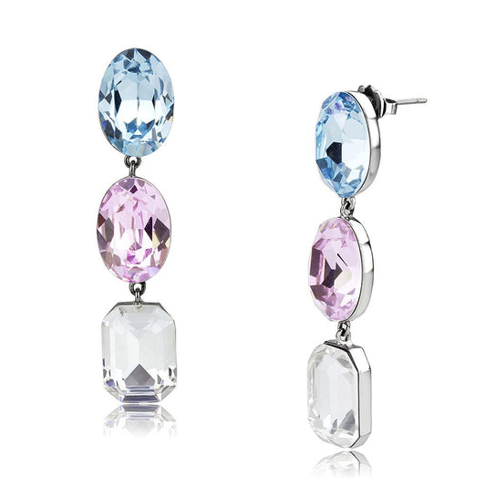 MATK3644 - High polished (no plating) Stainless Steel Earrings with Top Grade Crystal  in Multi Color