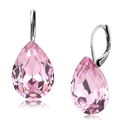 MATK3645 - High polished (no plating) Stainless Steel Earrings with Top Grade Crystal  in Light Rose