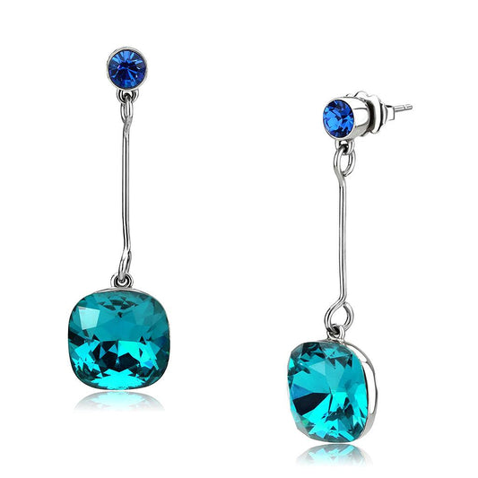MATK3646 - High polished (no plating) Stainless Steel Earrings with Top Grade Crystal  in Blue Zircon