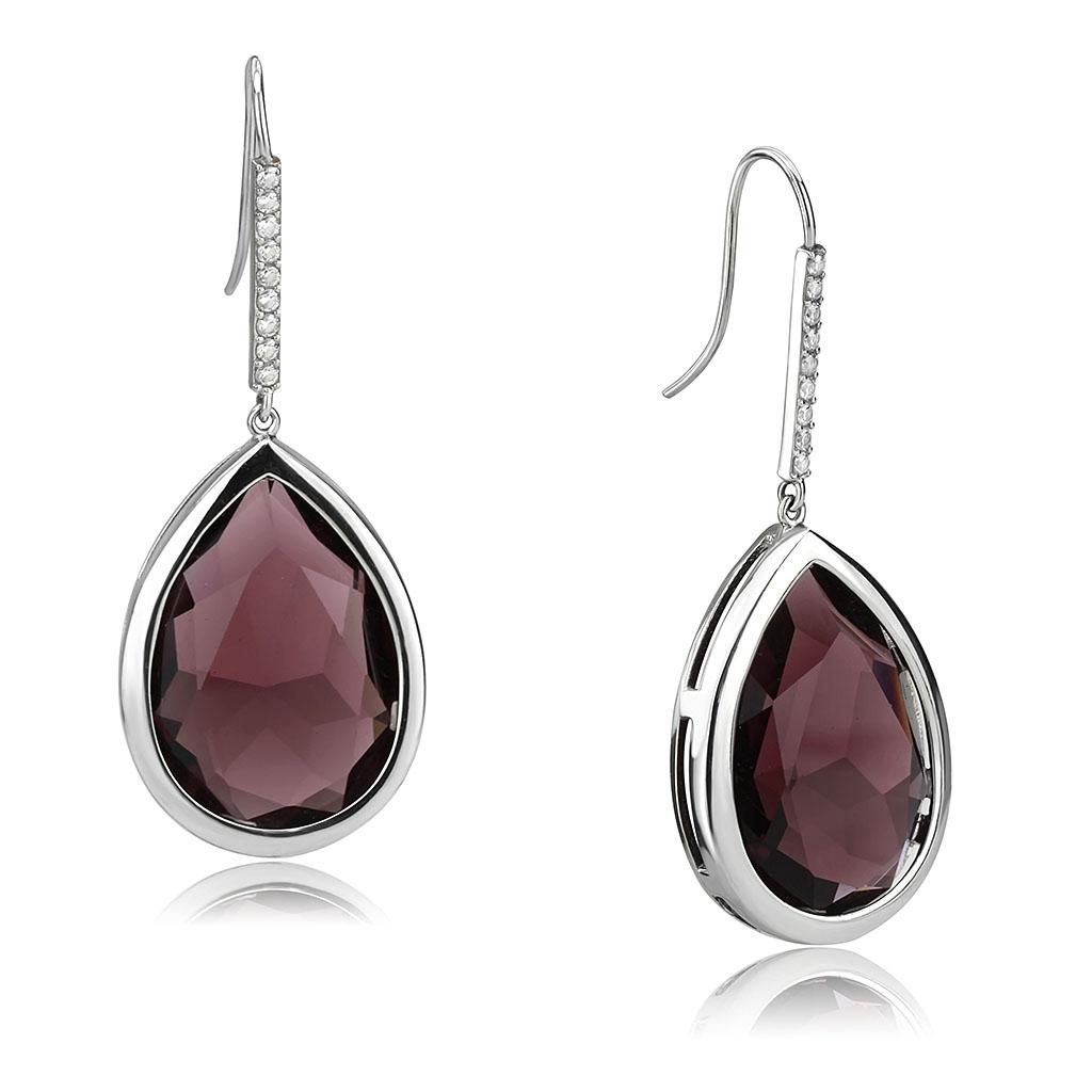 MATK3647 - High polished (no plating) Stainless Steel Earrings with Top Grade Crystal  in Amethyst
