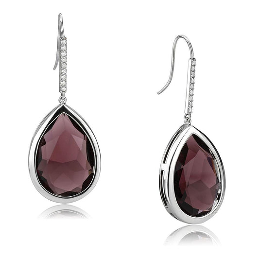 MATK3647 - High polished (no plating) Stainless Steel Earrings with Top Grade Crystal  in Amethyst