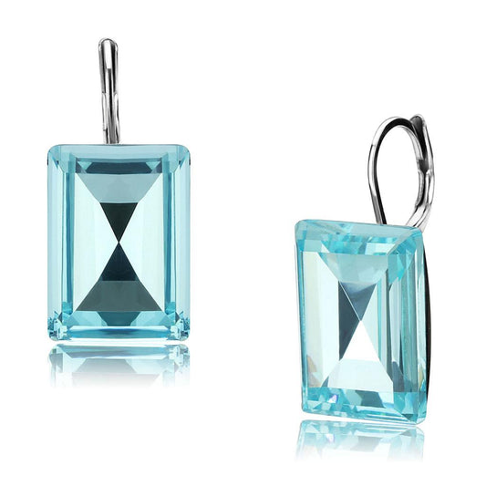 MATK3649 - High polished (no plating) Stainless Steel Earrings with Top Grade Crystal  in Sea Blue