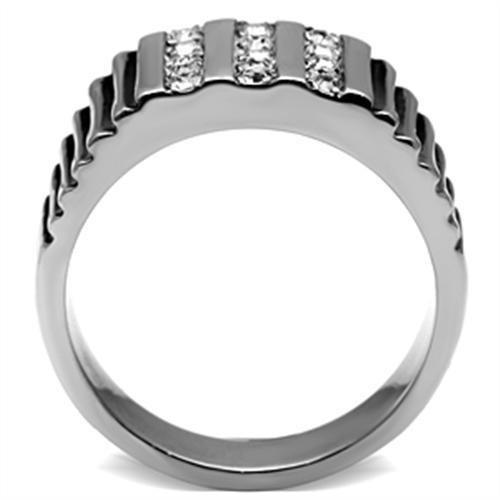 MATK364 - High polished (no plating) Stainless Steel Ring with Top Grade Crystal  in Clear