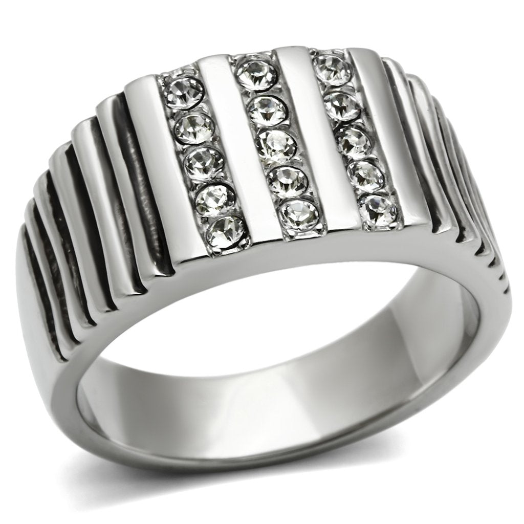 MATK364 - High polished (no plating) Stainless Steel Ring with Top Grade Crystal  in Clear