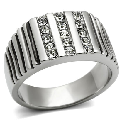 MATK364 - High polished (no plating) Stainless Steel Ring with Top Grade Crystal  in Clear