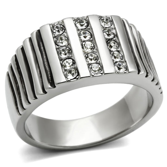 MATK364 - High polished (no plating) Stainless Steel Ring with Top Grade Crystal  in Clear