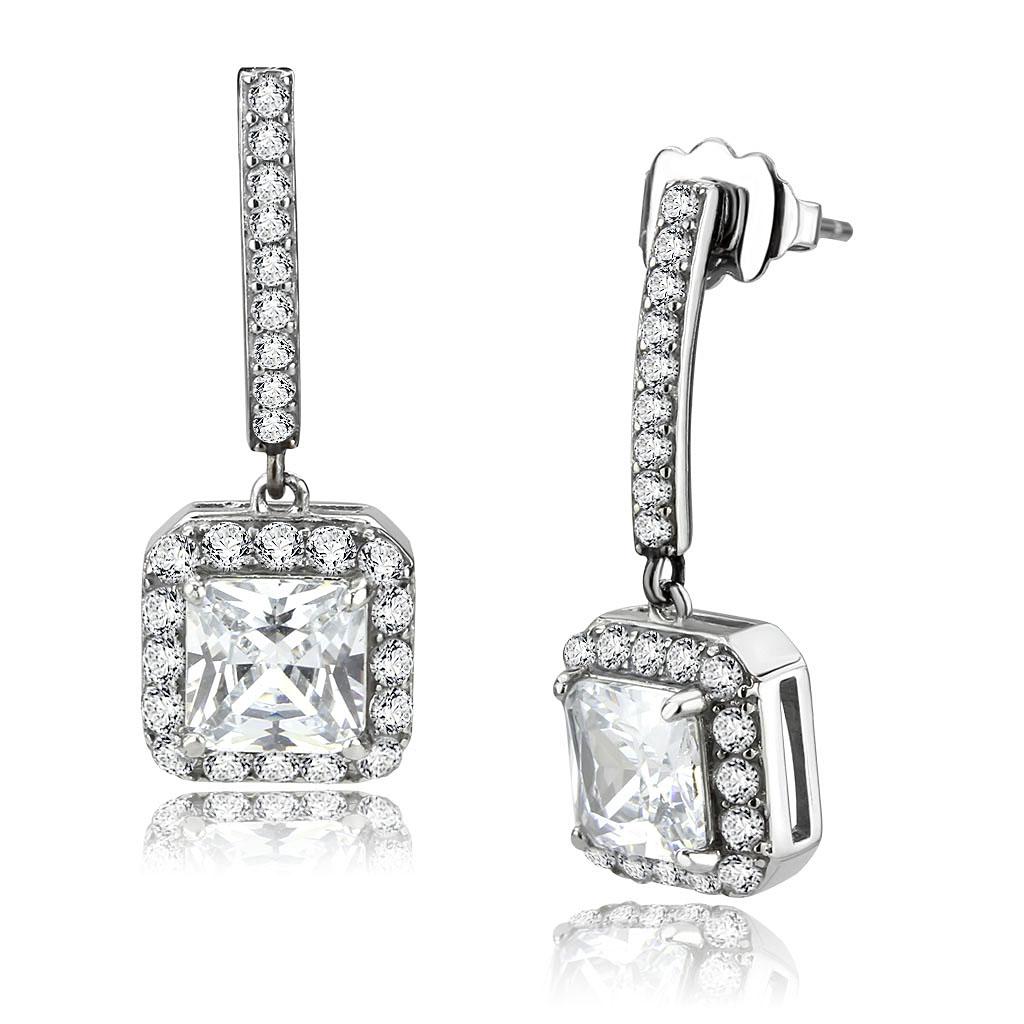 MATK3651 - High polished (no plating) Stainless Steel Earrings with AAA Grade CZ  in Clear