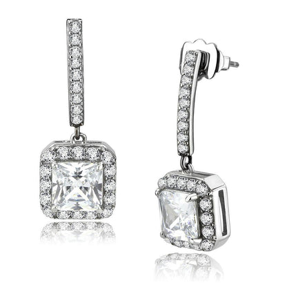 MATK3651 - High polished (no plating) Stainless Steel Earrings with AAA Grade CZ  in Clear