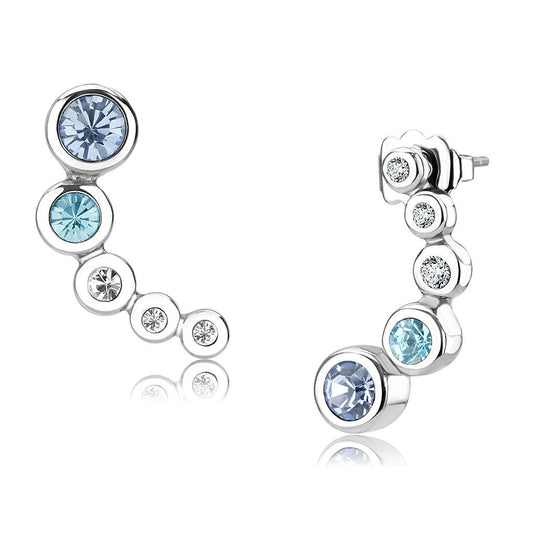 MATK3652 - High polished (no plating) Stainless Steel Earrings with Top Grade Crystal  in Light Sapphire