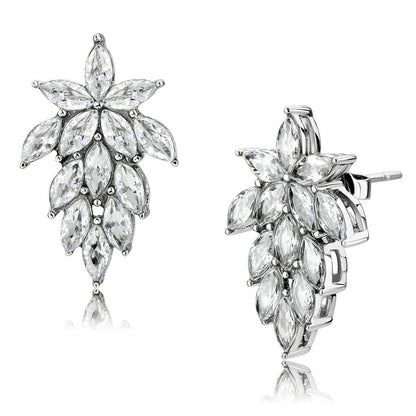 MATK3654 - High polished (no plating) Stainless Steel Earrings with AAA Grade CZ  in Clear