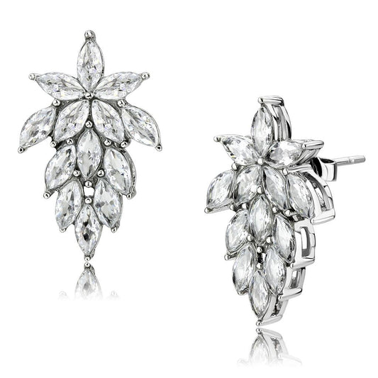 MATK3654 - High polished (no plating) Stainless Steel Earrings with AAA Grade CZ  in Clear