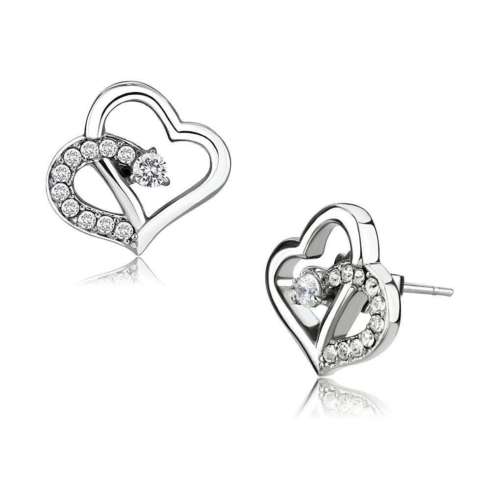 MATK3656 - High polished (no plating) Stainless Steel Earrings with AAA Grade CZ  in Clear
