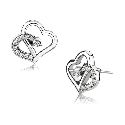 MATK3656 - High polished (no plating) Stainless Steel Earrings with AAA Grade CZ  in Clear