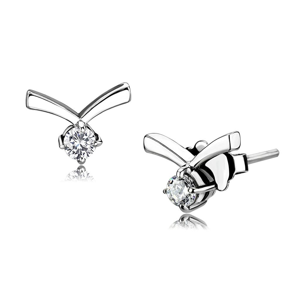 MATK3657 - High polished (no plating) Stainless Steel Earrings with AAA Grade CZ  in Clear