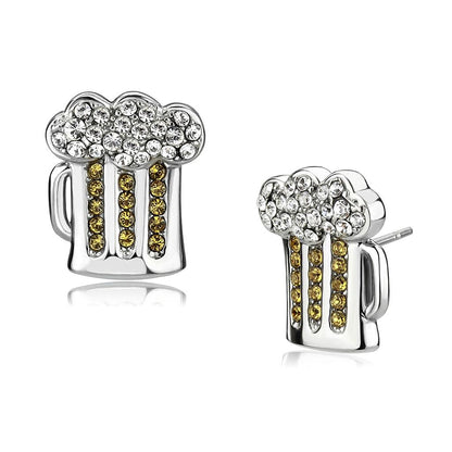 MATK3658 - High polished (no plating) Stainless Steel Earrings with Top Grade Crystal  in Topaz
