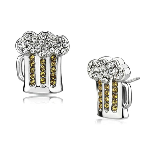 MATK3658 - High polished (no plating) Stainless Steel Earrings with Top Grade Crystal  in Topaz