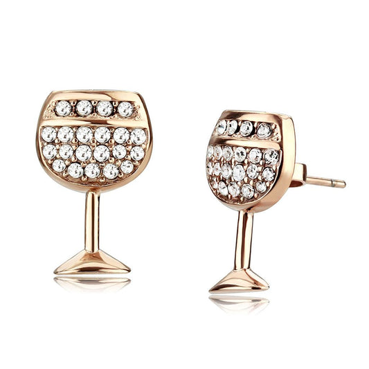 MATK3659 - IP Rose Gold(Ion Plating) Stainless Steel Earrings with Top Grade Crystal  in Clear