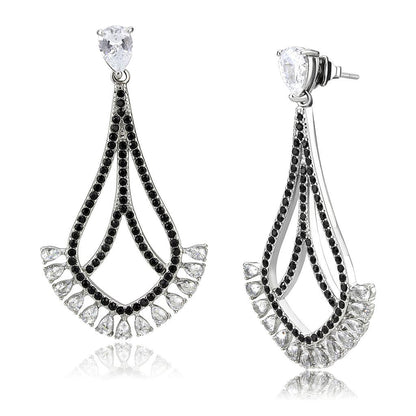 MATK3664 - High polished (no plating) Stainless Steel Earrings with AAA Grade CZ  in Clear