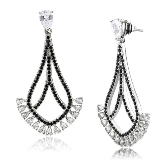 MATK3664 - High polished (no plating) Stainless Steel Earrings with AAA Grade CZ  in Clear