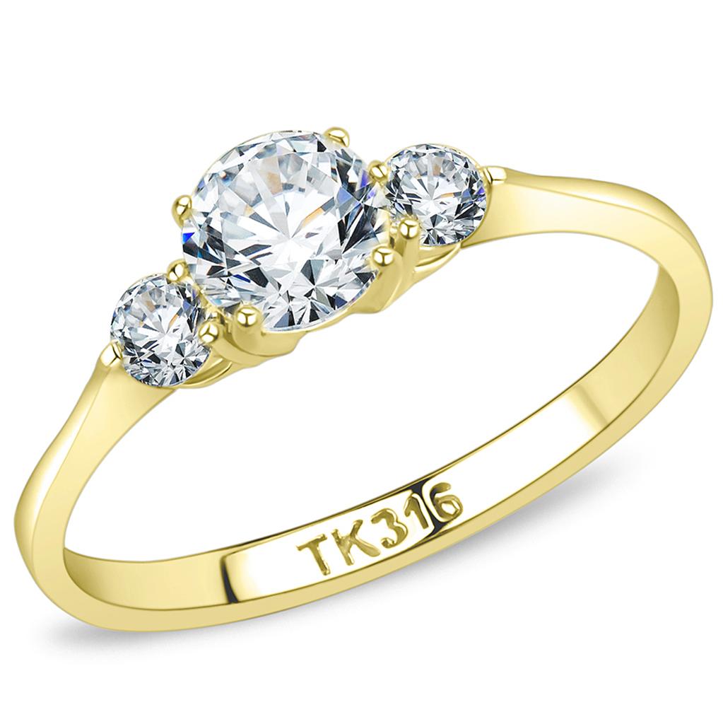 MATK3668 - IP Gold(Ion Plating) Stainless Steel Ring with AAA Grade CZ  in Clear