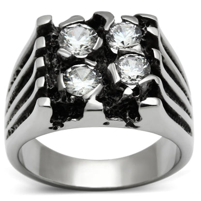 MATK366 - High polished (no plating) Stainless Steel Ring with AAA Grade CZ  in Clear