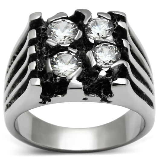 MATK366 - High polished (no plating) Stainless Steel Ring with AAA Grade CZ  in Clear