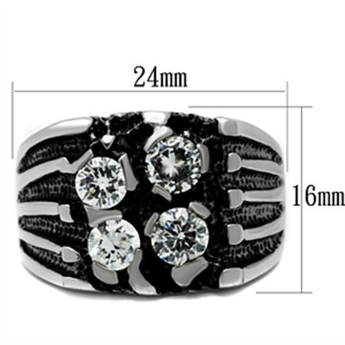 MATK366 - High polished (no plating) Stainless Steel Ring with AAA Grade CZ  in Clear