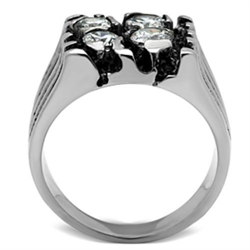 MATK366 - High polished (no plating) Stainless Steel Ring with AAA Grade CZ  in Clear