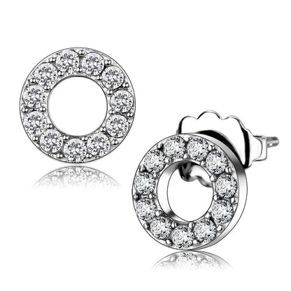 MATK3679 - High polished (no plating) Stainless Steel Earrings with AAA Grade CZ  in Clear